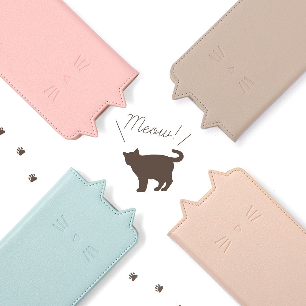 ヴィーガンレザー ネコモチーフ スタンド機能 手帳型ケース iPhoneシリーズ