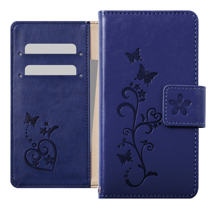 Vegan Leather Butterfly Flower Embossed Wallet Case for iPhone Series