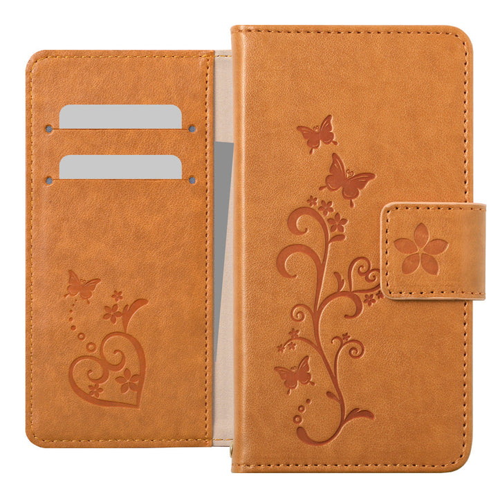 Vegan Leather Butterfly Flower Embossed Wallet Case for iPhone Series