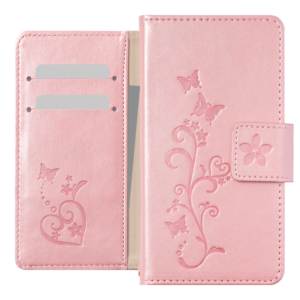 Vegan Leather Butterfly Flower Embossed Wallet Case for iPhone Series