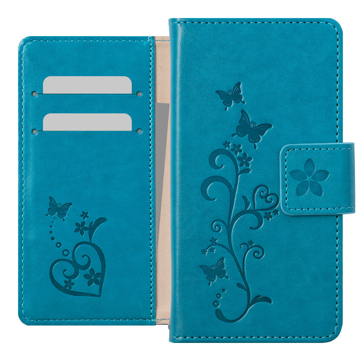 Vegan Leather Butterfly Flower Embossed Wallet Case for iPhone Series