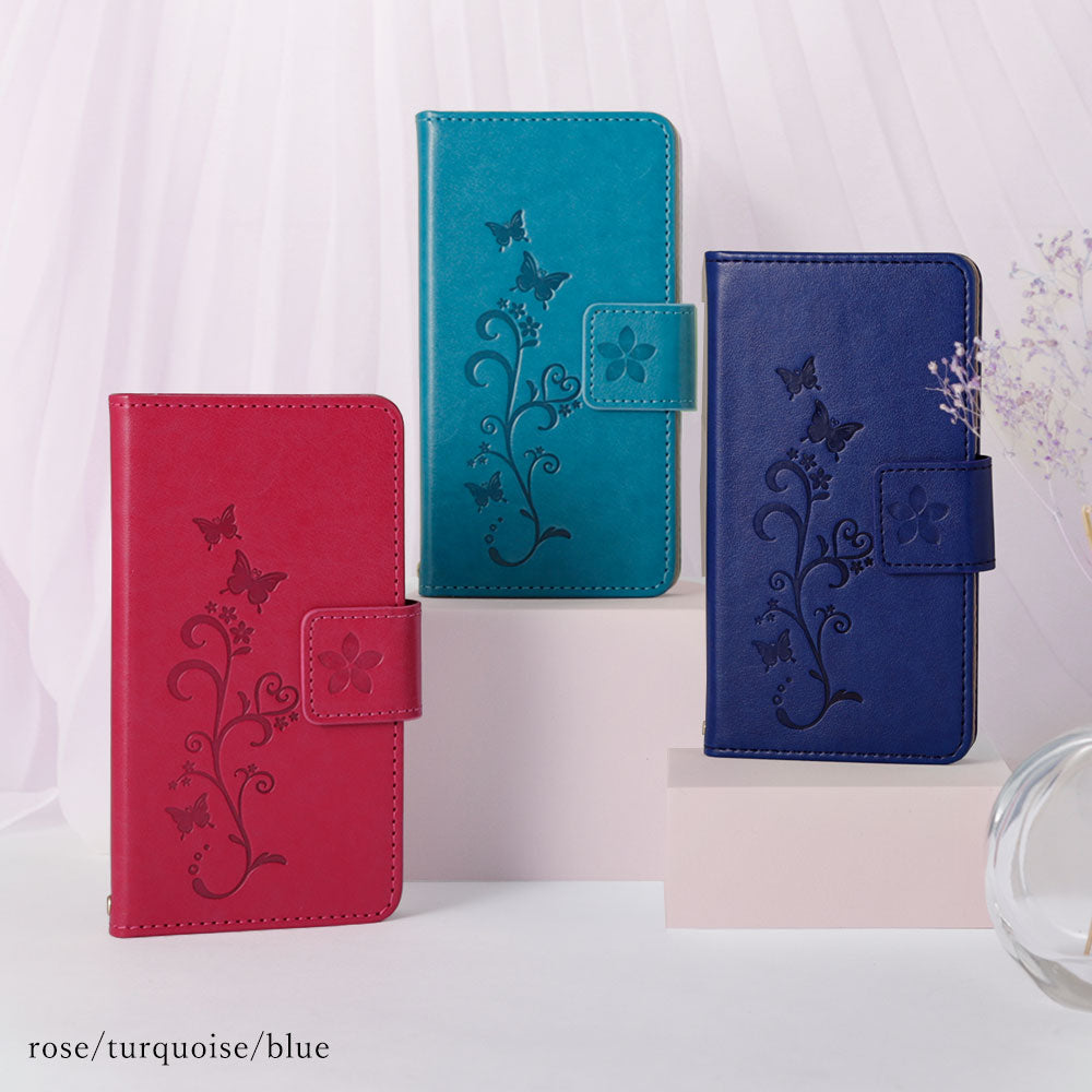 Étui portefeuille embossé papillon fleur en cuir végan pour la série Xperia