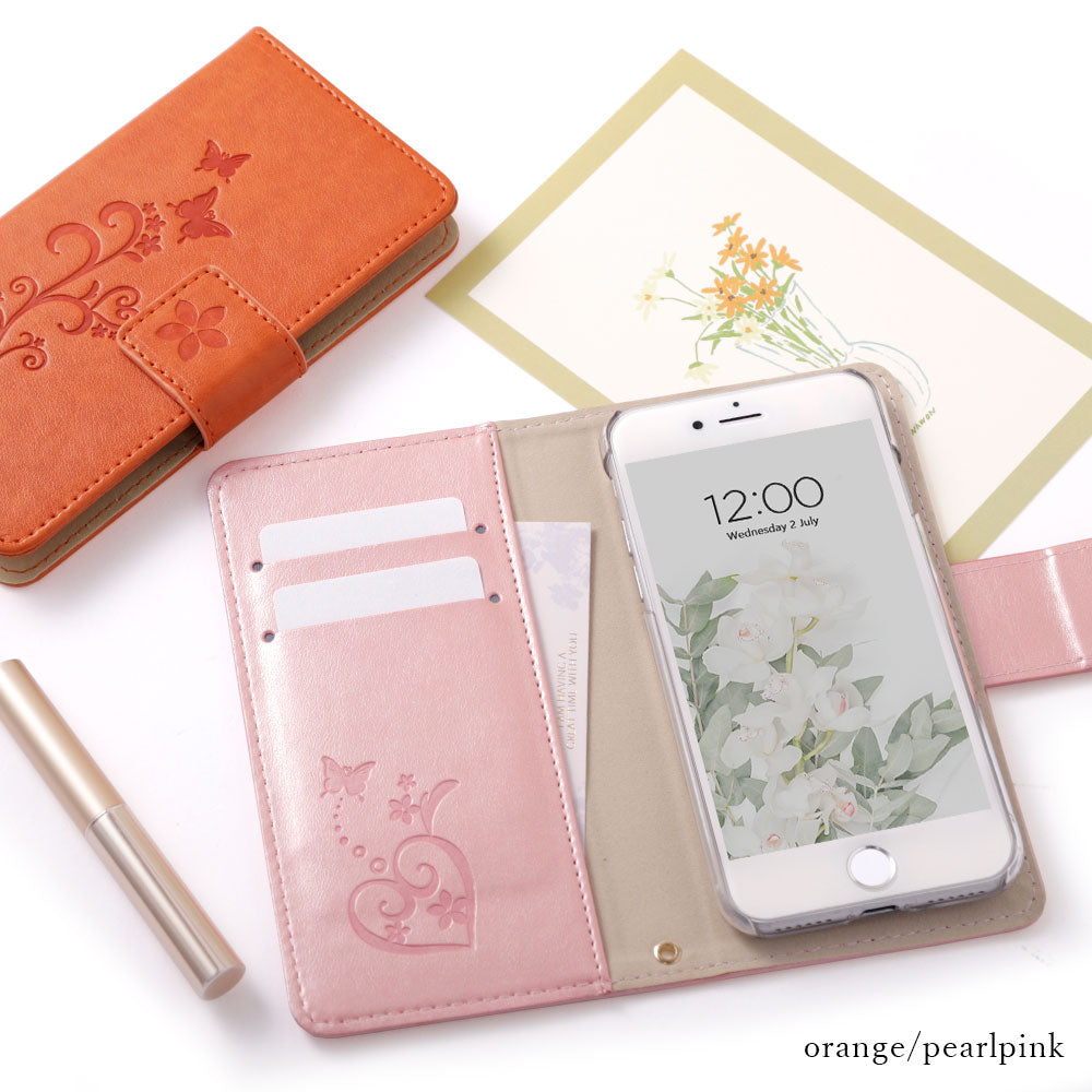 Vegan Leather Butterfly Flower Embossed Wallet Case for iPhone Series