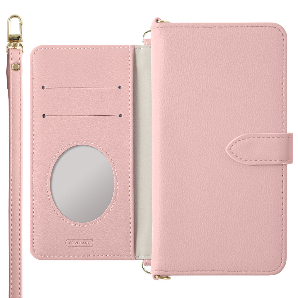 Vegan leather muted pastel notebook-style case with shoulder strap (with belt) for Google Pixel series