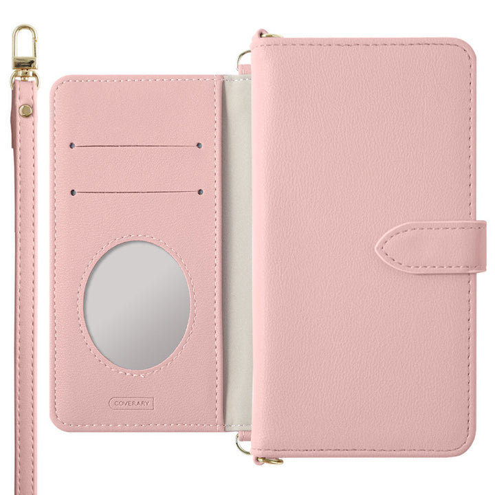 Vegan leather muted pastel notebook-style case with shoulder strap (with belt) Galaxy series