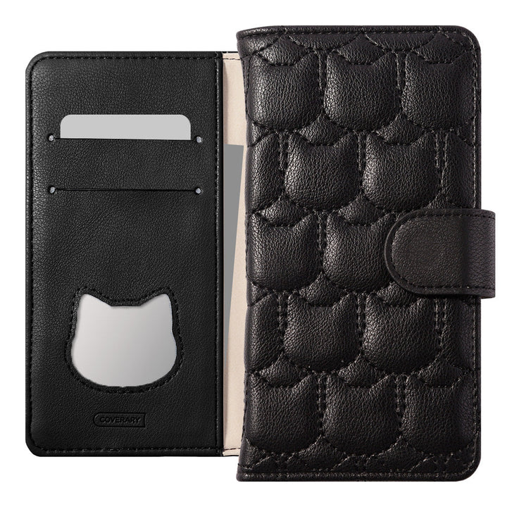 Vegan Leather Cat Quilting Wallet Case (with Belt) AQUOS Series