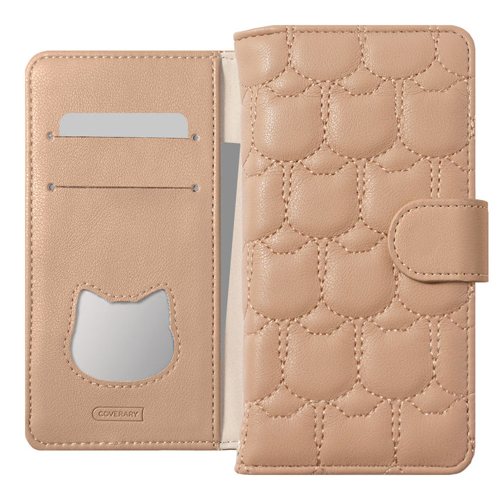 Vegan Leather Cat Quilting Wallet Case (with Belt) AQUOS Series