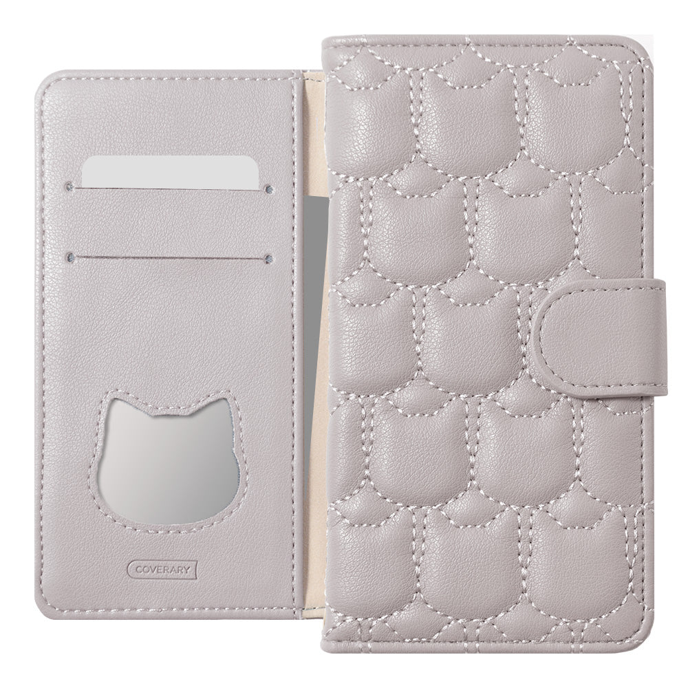 Étui portefeuille matelassé chat en cuir végan (avec ceinture) pour la série Xperia