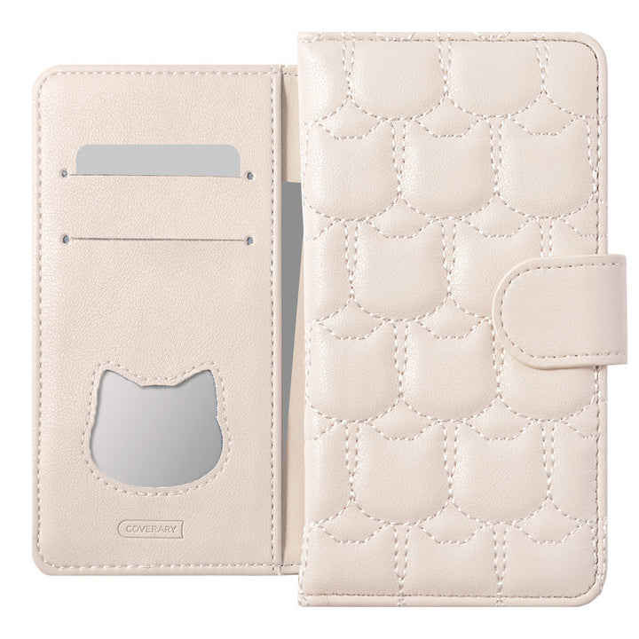 Vegan Leather Cat Quilting Wallet Case (with Belt) AQUOS Series