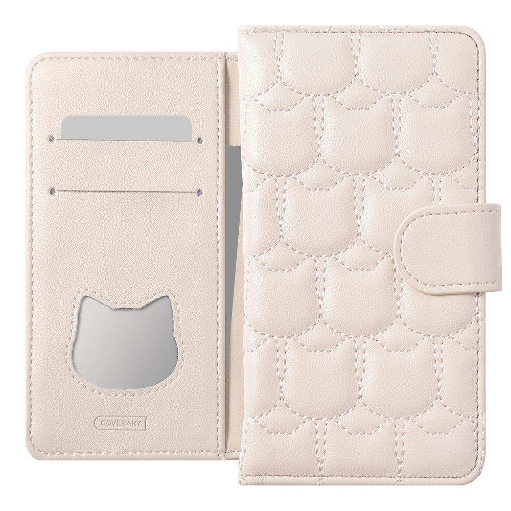 Étui portefeuille matelassé chat en cuir végan (avec ceinture) pour la série Xperia