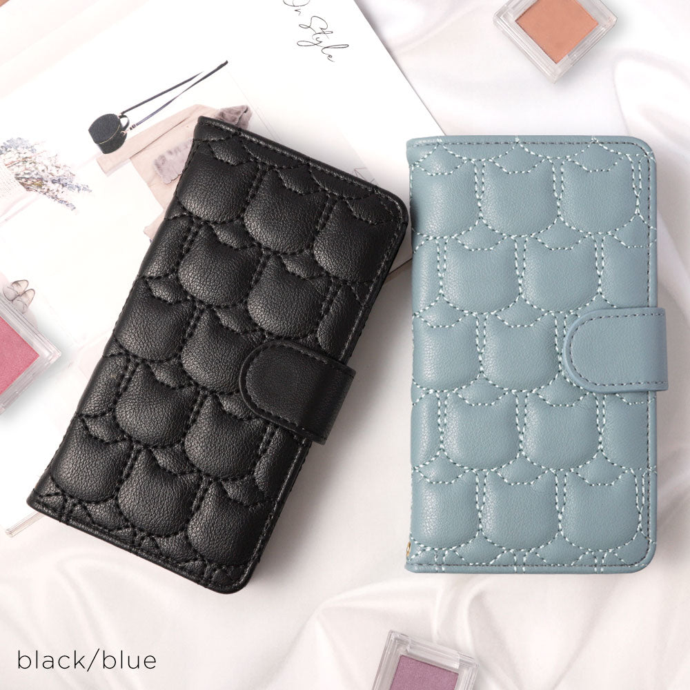 Vegan Leather Cat Quilting Wallet Case (with Belt) AQUOS Series