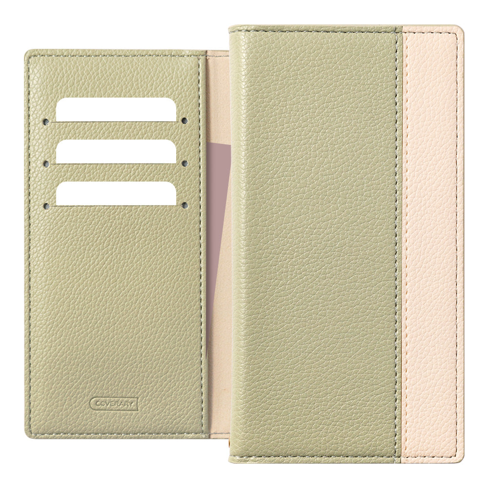 Vegan leather textured bicolor front stand function wallet case for iPhone series