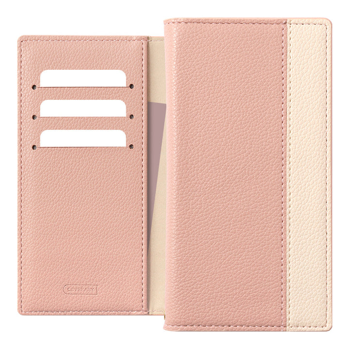 Vegan leather textured bicolor front stand function wallet case for iPhone series