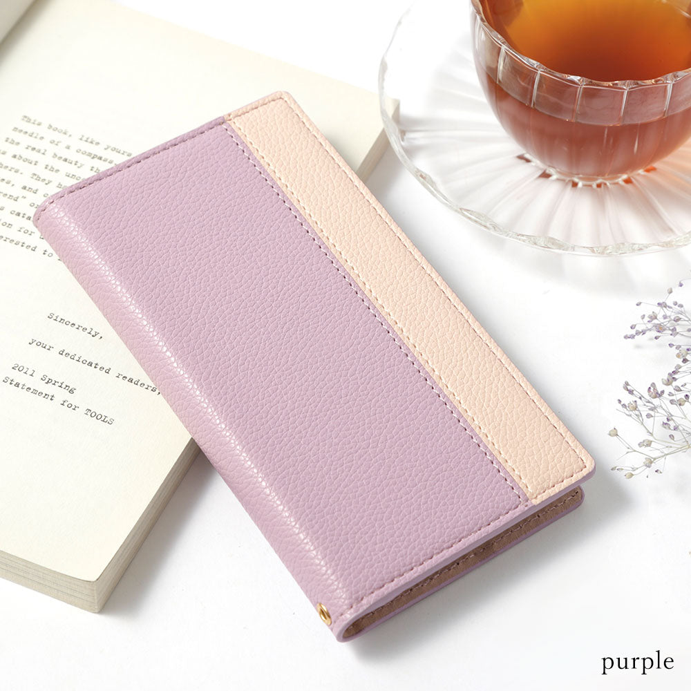 Vegan leather textured bicolor front stand function wallet case for iPhone series