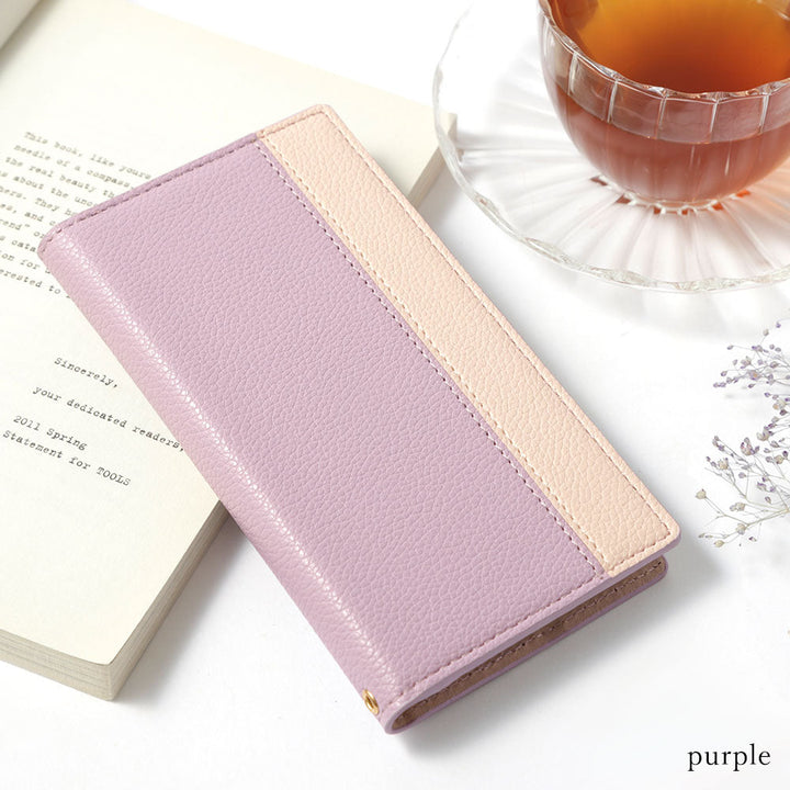 Vegan leather textured bicolor front stand function notebook-style case Galaxy series