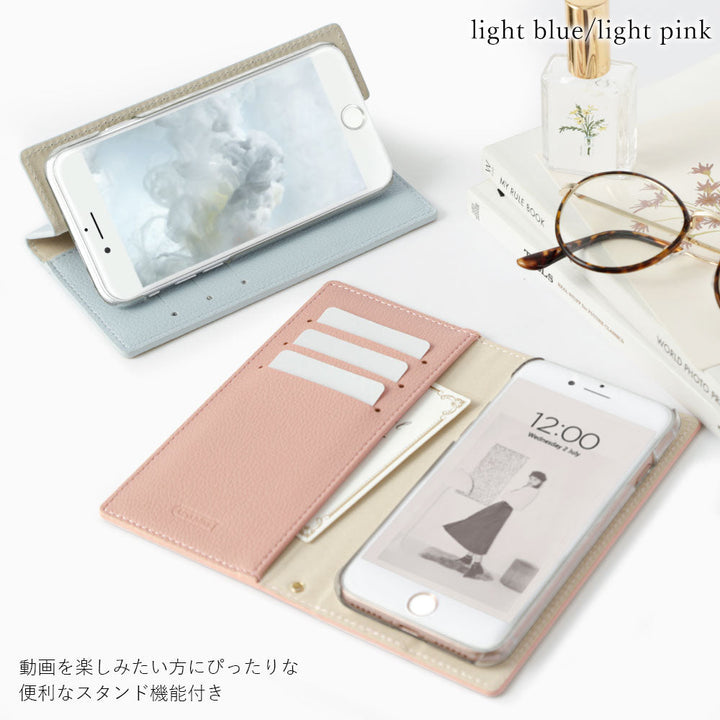 Vegan leather textured bicolor front stand function wallet case for iPhone series