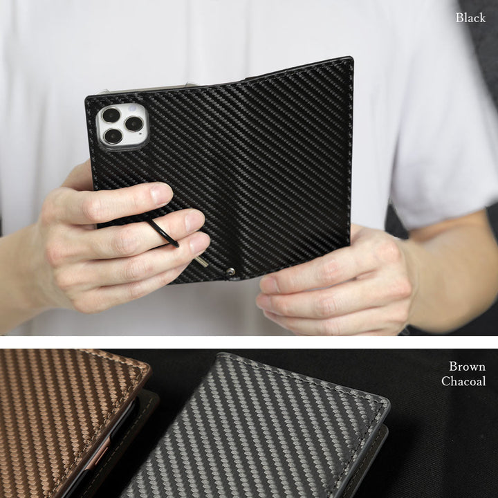 Vegan Leather Carbon Ring Strap Stand Function Wallet Case Galaxy Series