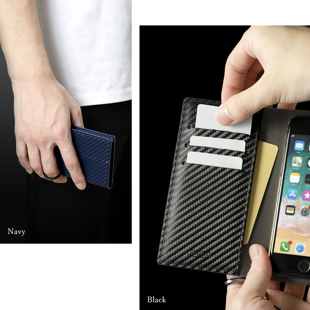 Vegan Leather Carbon Ring Strap Stand Function Wallet Case AQUOS Series