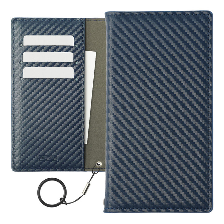 ヴィーガンレザー カーボン リングストラップ スタンド機能 手帳型ケース