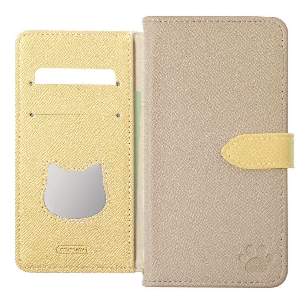 Vegan leather cat-shaped pocket bicolor stand function notebook-style case (with belt) AQUOS series