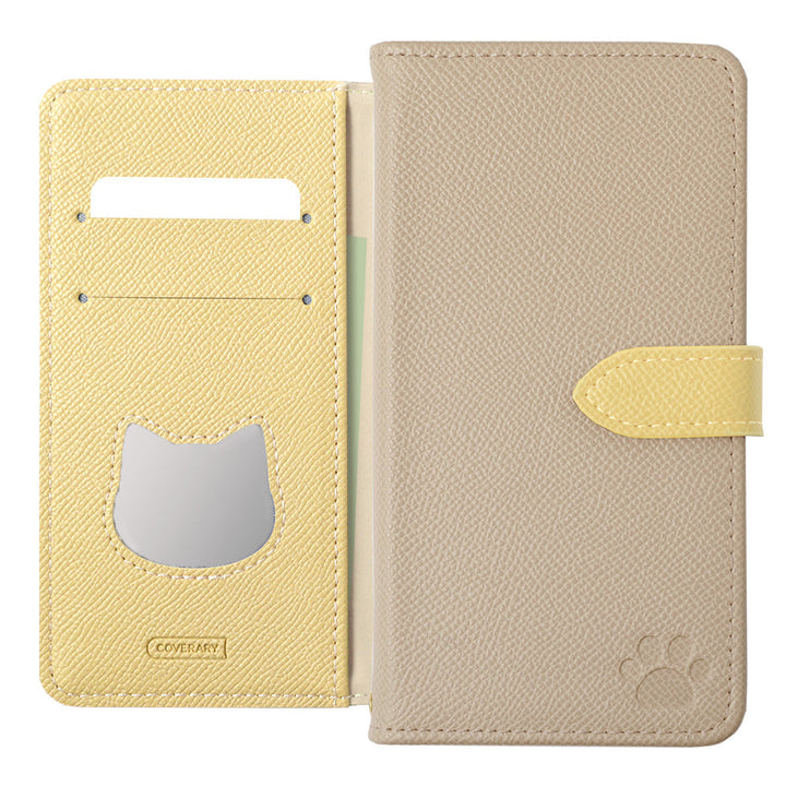 Vegan leather cat-shaped pocket bicolor stand function notebook-style case (with belt) AQUOS series