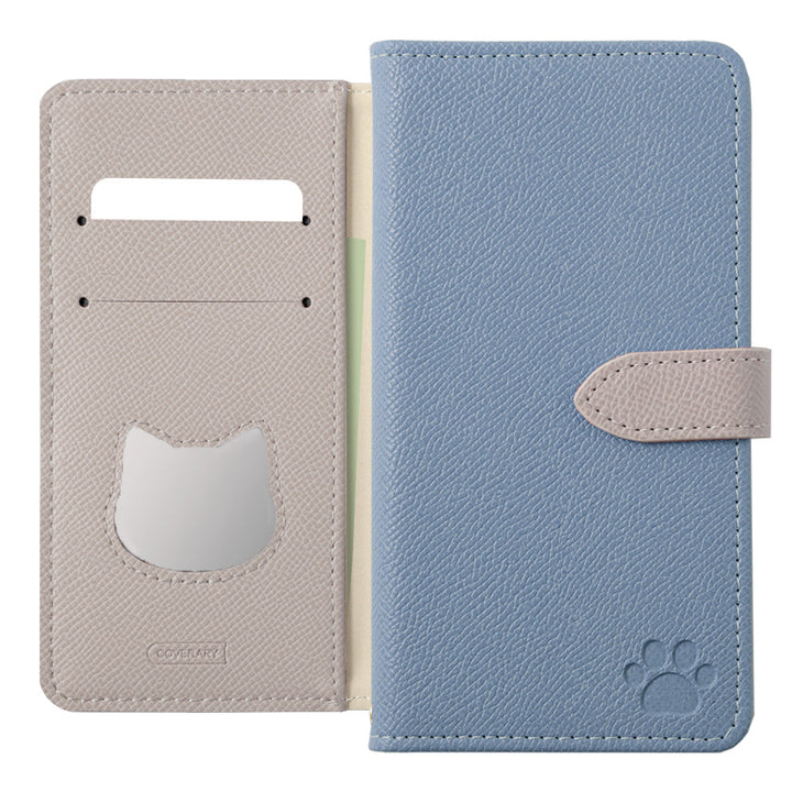 Vegan leather cat-shaped pocket bicolor stand function notebook-style case (with belt) AQUOS series