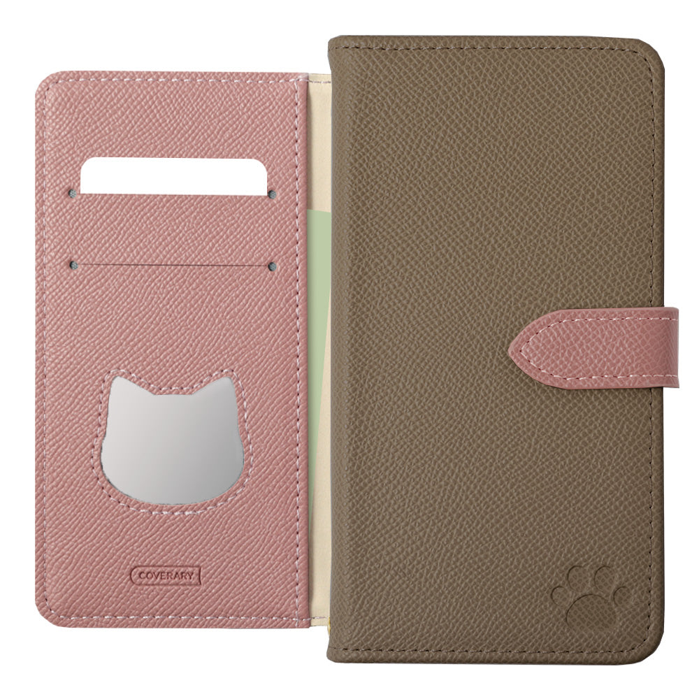 Vegan leather cat-shaped pocket bicolor stand function notebook-style case (with belt) AQUOS series