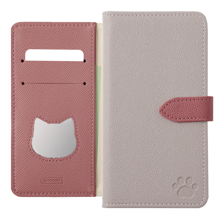 Vegan leather cat-shaped pocket bicolor stand function notebook-style case (with belt) AQUOS series