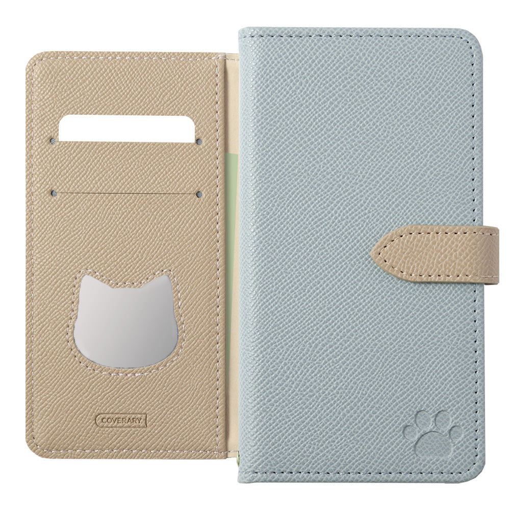 Vegan leather cat-shaped pocket bicolor stand function notebook-style case (with belt) AQUOS series