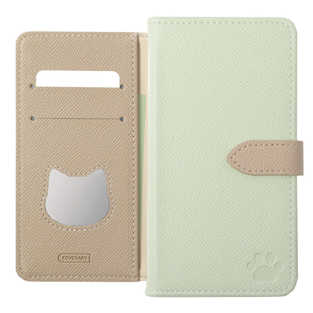 Vegan leather cat-shaped pocket bicolor stand function notebook-style case (with belt) AQUOS series