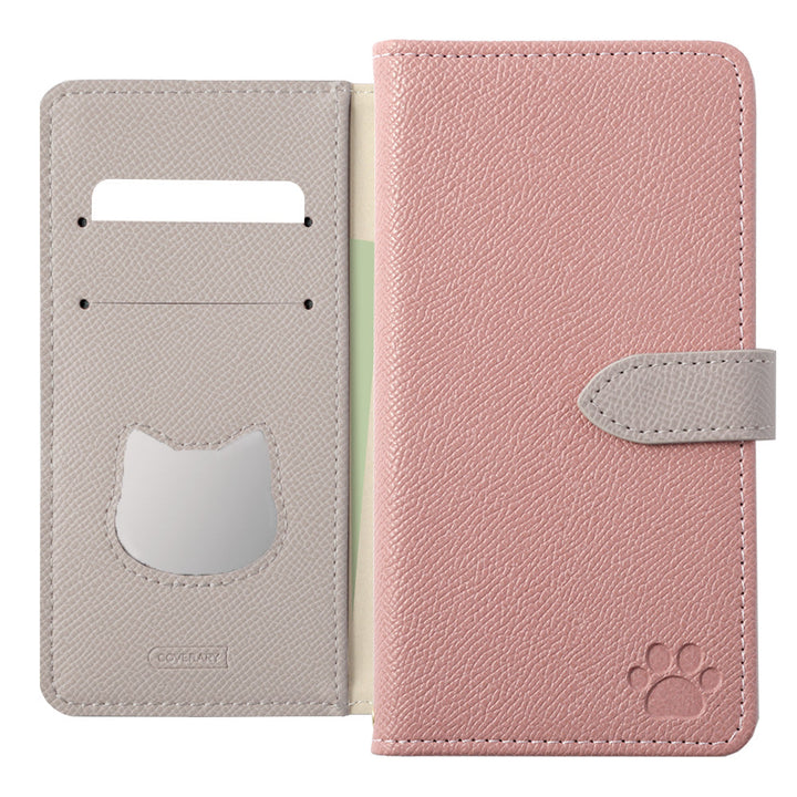 Vegan leather cat-shaped pocket bicolor stand function notebook-style case (with belt) AQUOS series