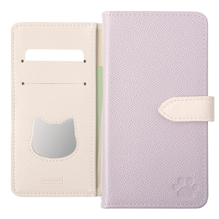 ヴィーガンレザー ネコ型ポケット バイカラー スタンド機能 手帳型ケース（ベルトあり）