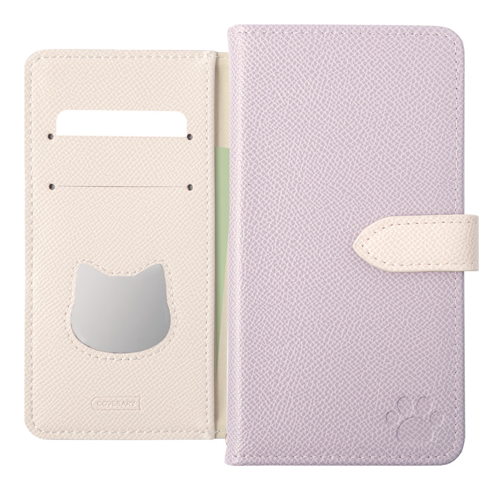 Vegan leather cat-shaped pocket bicolor stand function notebook-style case (with belt) AQUOS series