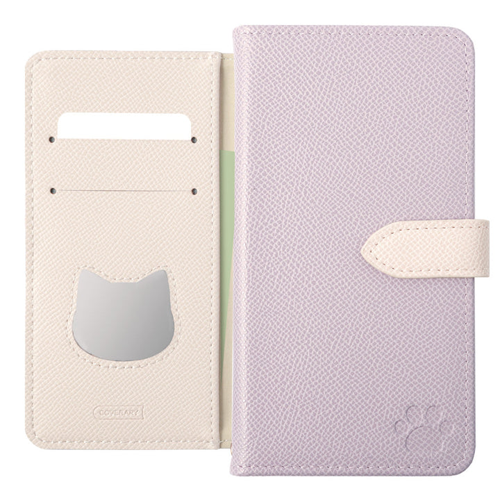 Vegan leather cat-shaped pocket bicolor stand function notebook-style case (with belt) AQUOS series