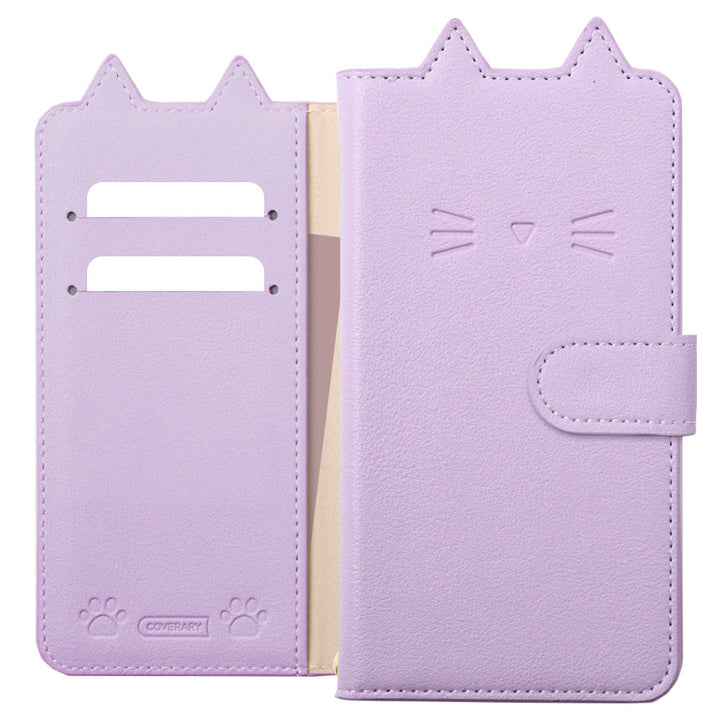 Étui portefeuille avec fonction support en cuir végan motif chat (avec ceinture) pour la série iPhone