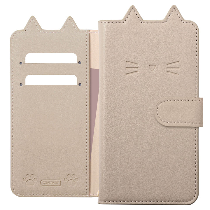 Vegan leather cat motif stand function notebook-style case (with belt)