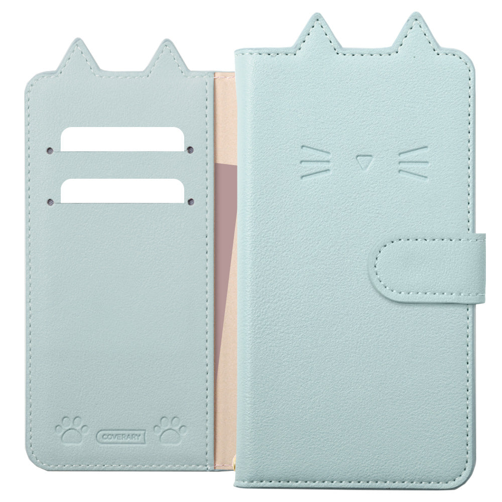 Vegan leather cat motif stand function notebook-style case (with belt)
