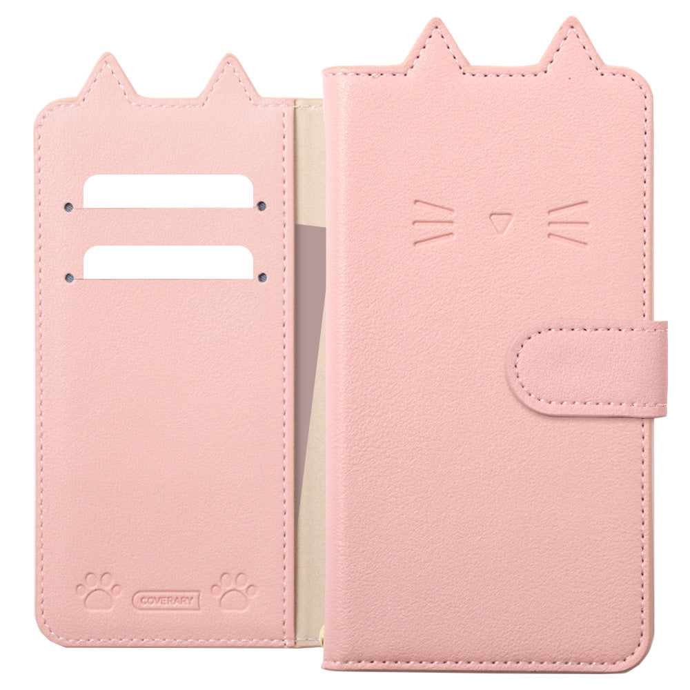 Vegan leather cat motif stand function notebook-style case (with belt) AQUOS series