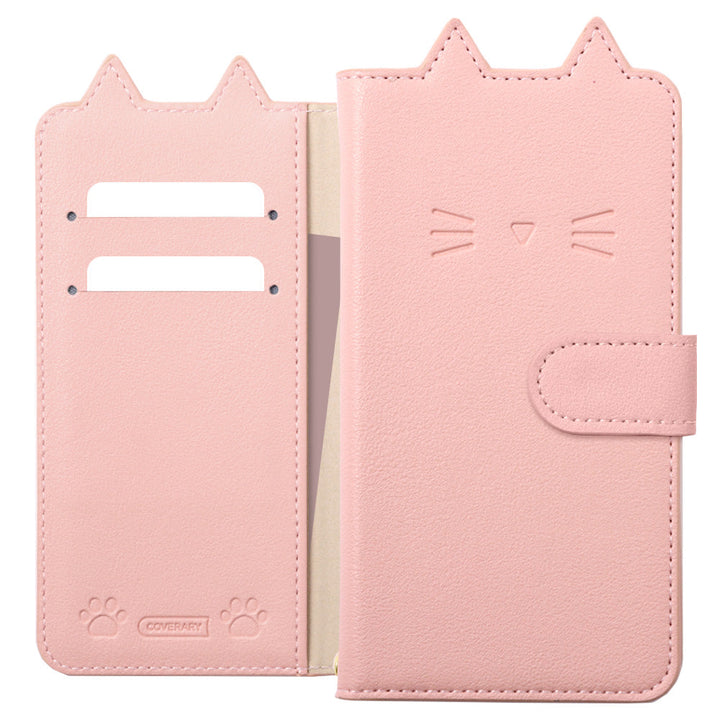 Vegan leather cat motif stand function notebook-style case (with belt) AQUOS series