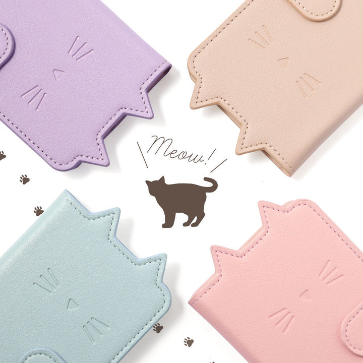 Étui portefeuille avec fonction support en cuir végan motif chat (avec ceinture) pour la série iPhone