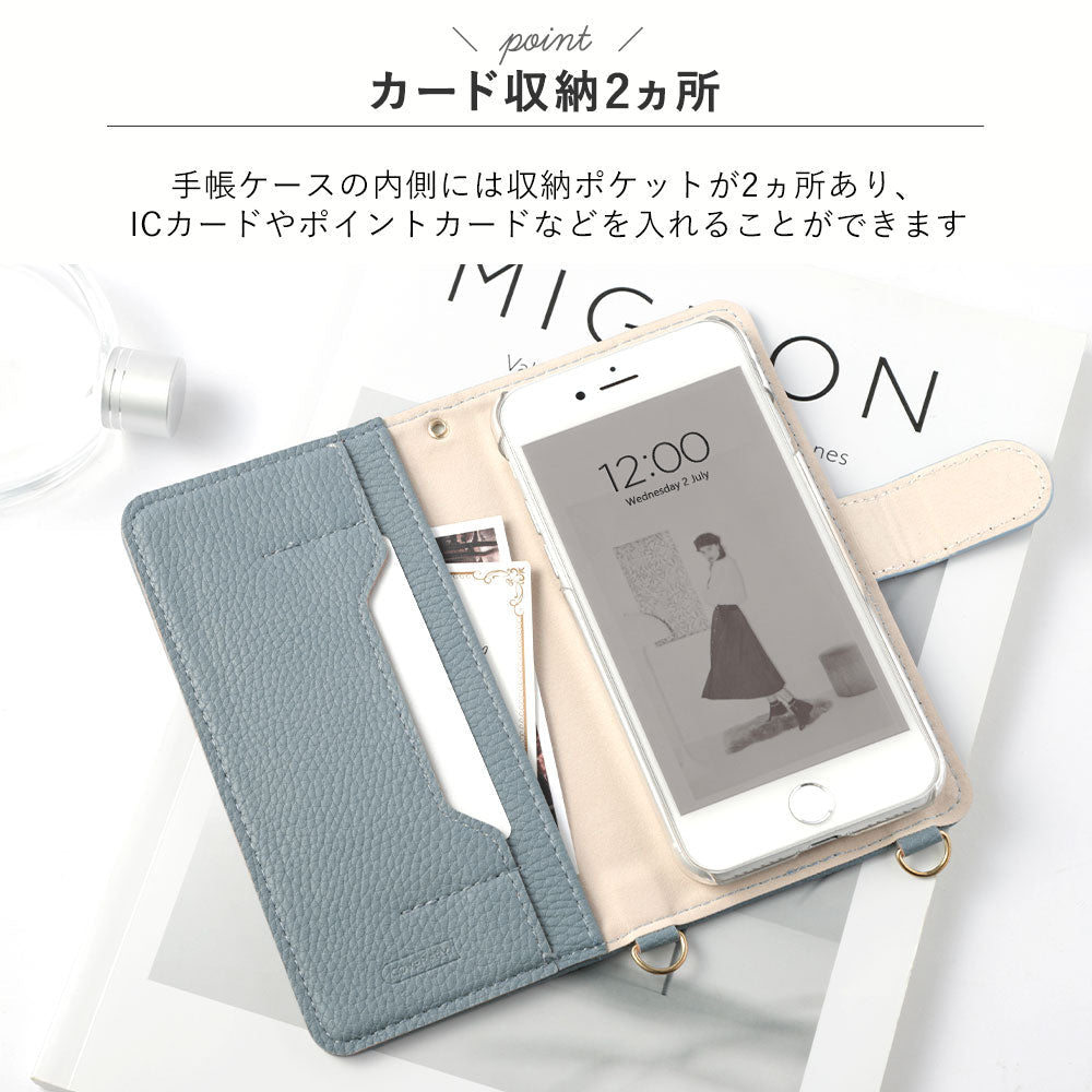 Vegan leather one-point natural stone style decoration stand function with shoulder strap notebook-style case (with belt) for iPhone series