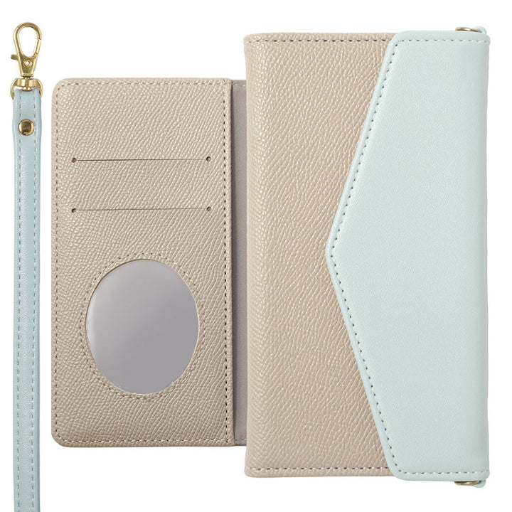 Étui portefeuille à rabat avec sangle, en cuir végan bicolore, pour la série Google Pixel