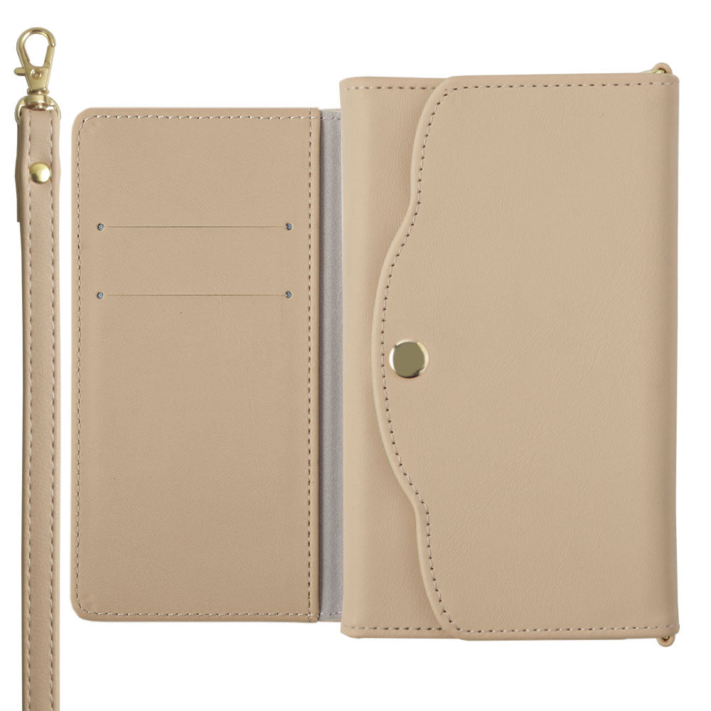 ヴィーガンレザー くすみパステル 三つ折り ミラー＆ストラップ付き 手帳型ケース