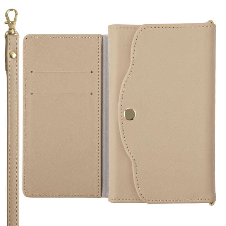 ヴィーガンレザー くすみパステル 三つ折り ミラー＆ストラップ付き 手帳型ケース Galaxyシリーズ