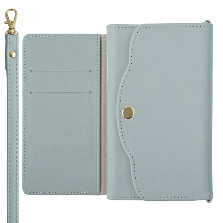 Étui portefeuille avec miroir et sangle, en cuir végan pastel terne, plié en trois, pour la série Xperia