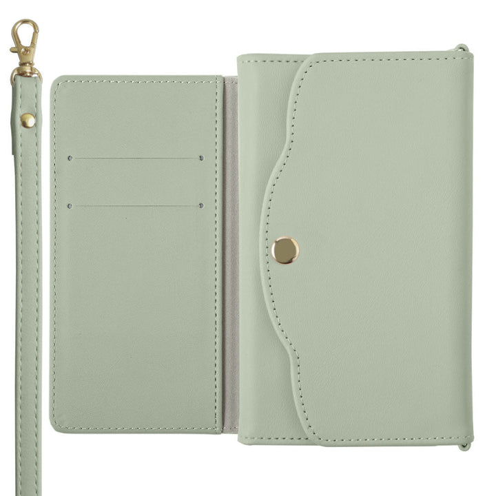 Étui portefeuille avec miroir et sangle, en cuir végan pastel terne, plié en trois, pour la série Xperia