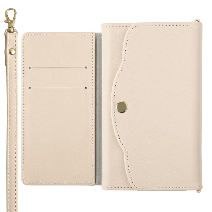 Étui portefeuille avec miroir et sangle, en cuir végan pastel terne, plié en trois, pour la série Xperia