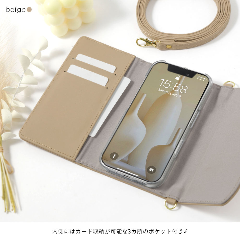 ヴィーガンレザー くすみパステル 三つ折り ミラー＆ストラップ付き 手帳型ケース Galaxyシリーズ