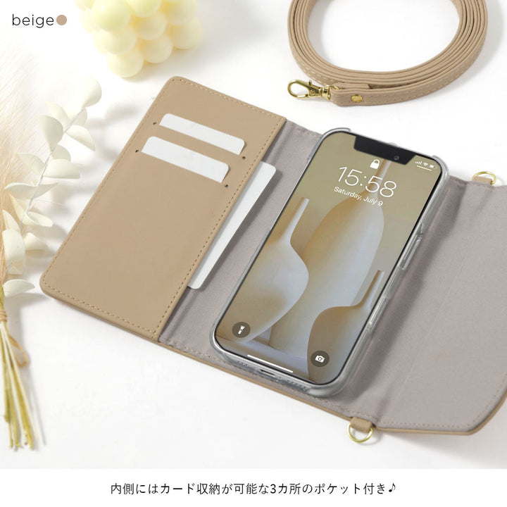 ヴィーガンレザー くすみパステル 三つ折り ミラー＆ストラップ付き 手帳型ケース Galaxyシリーズ