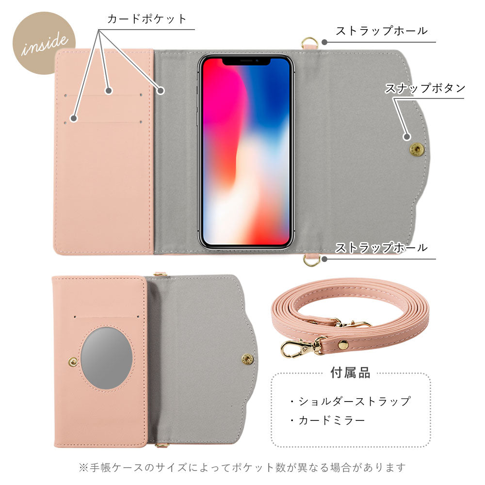ヴィーガンレザー くすみパステル 三つ折り ミラー＆ストラップ付き 手帳型ケース Galaxyシリーズ